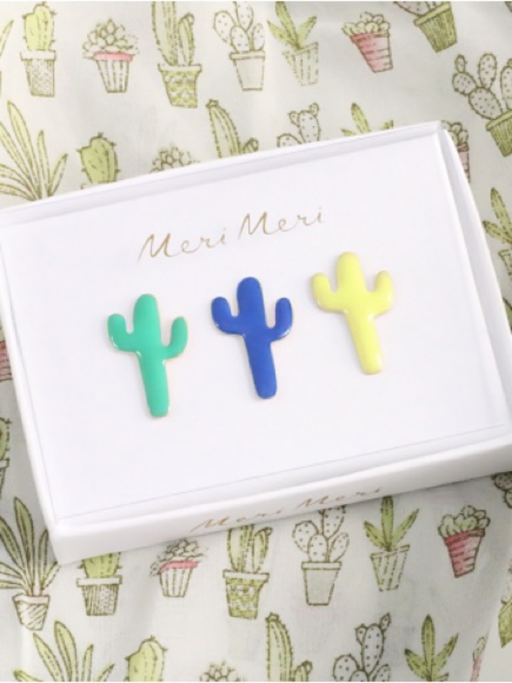 Meri Meri Cactus Enamel Pins Set of 3 Green Blue Yellow